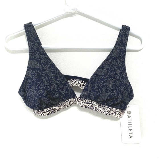 NWT Athleta Navy Blue & White Bikini Top - Size Large - Picture 2 of 5